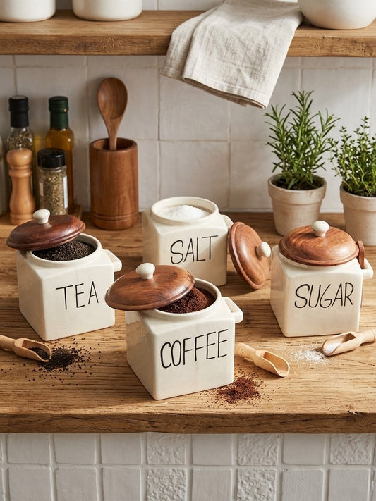 Tea, Coffee, Sugar & Salt Airtight Jar Combo Set (Set of 4)