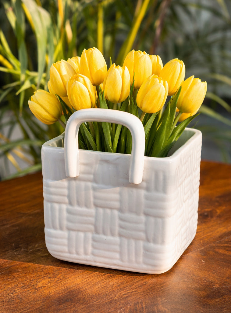 White Woven Grace Basket Cutlery Holder/Vase