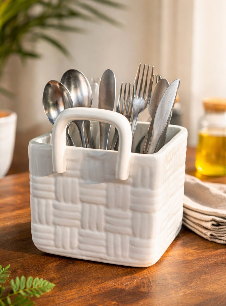 White Woven Grace Basket Cutlery Holder/Vase