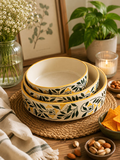 Golden Petals Serving Bowl Set (Set of 3)